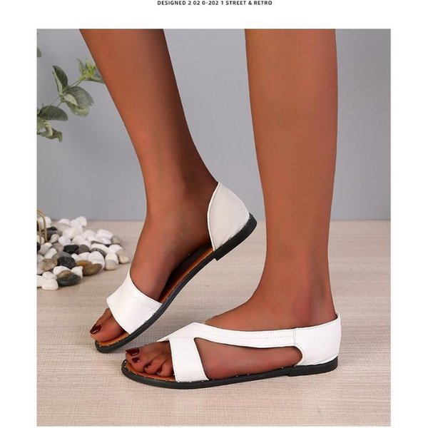 Zapatos Planos De Color SóLido Para Mujer Con Punta Abierta Y Tachuelas, Sandalias De Verano De Punta Abierta Para Tallas Grandes 42 Blanco-image