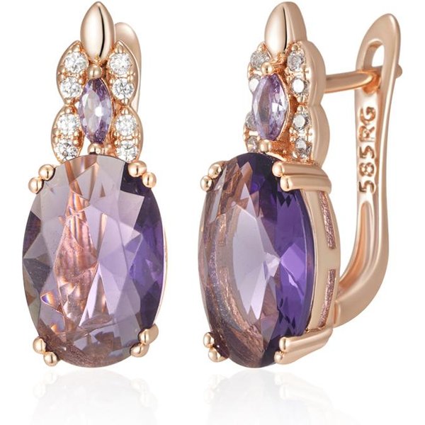 Pendientes Ingleses Ovalados Morados Brillantes De Zircona Natural Para Mujer Moda Color Oro Rosa Vintage Fiesta JoyeríA Diaria Purple Beige-image