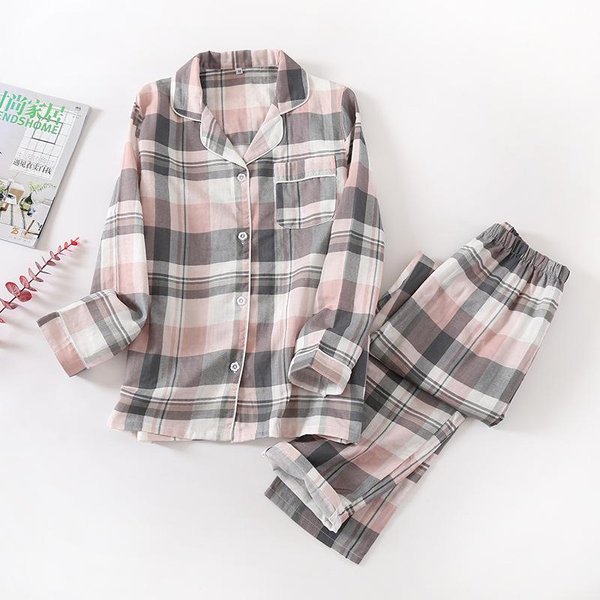 Traje De PantalóN Largo De Manga Larga De AlgodóN Doble Gasa Para Hombre Y Mujer De Primavera Y OtoñO Traje De Pareja Pijama Delgado De Verano Ropa De Casa Tallas Grandes XL Gray-image