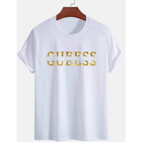 Camiseta De Mujer 100% AlgodóN Puro Verano Casual Holgada Moda Guess Los ÁNgeles Letra Estampada Cuello Redondo Manga Corta Camiseta 3XL White-image