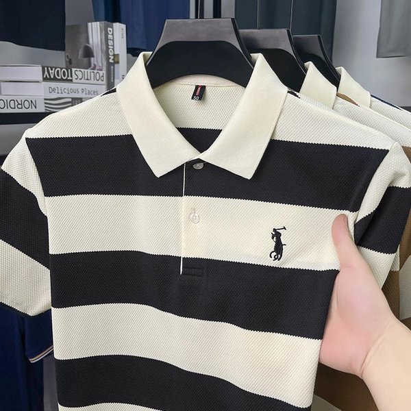 Camisa Polo A Rayas Estampada Estilo Coreano Para Hombre AlgodóN Solapa Casual Manga Corta 4XL-image