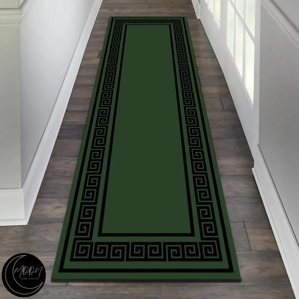 Luksusowy Dywanik Graficzny Z Greckim Kluczem Czarno-BiałY Nadruk Mata Do Przedpokoju AntypośLizgowy Dywanik Powitalny Do Korytarza Kuchni Sypialni 50X150Cm-Felt-image