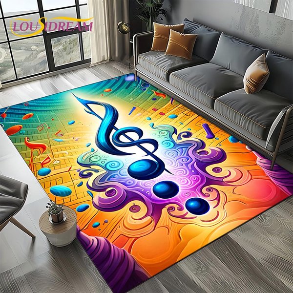 Nuta Muzyczna Kolorowa Partytura KreskóWkowa Dywanik Dywanik Do Salonu Sypialni Domu Dekoracja Sofy, DziecięCa Mata PodłOgowa AntypośLizgowa 40X60Cm( 15X23In )-image