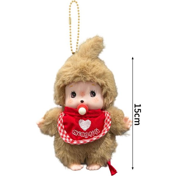 Lindo Llavero De MuñEca Bebé Monchhichi Regalo De Fiesta De CumpleañOs MuñEca Colgante Monchhichi Para Bolsos Colgante De Mono De Dibujos Animados Beige-image