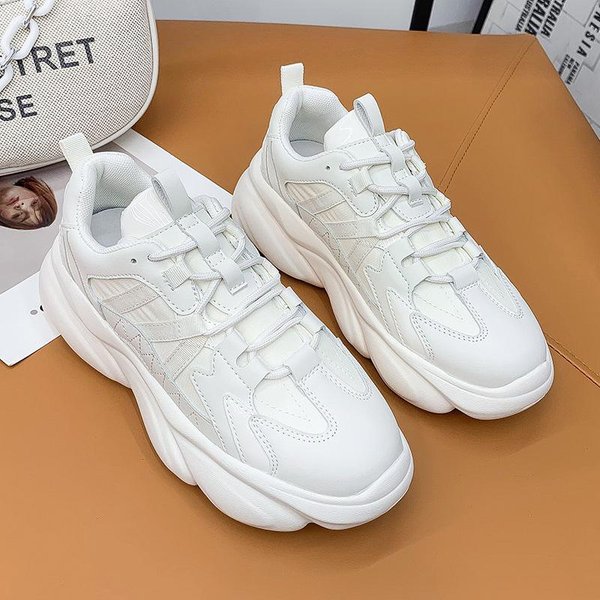 Zapatos De Papá Negros De Cuero Para Mujer Primavera Y OtoñO Nuevos VersáTiles Suela Gruesa Ligeros Casuales Zapatos Deportivos 40 White-image