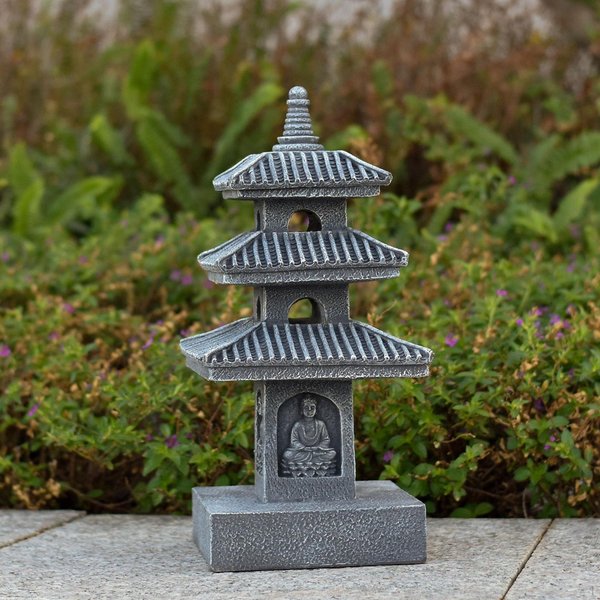 Linterna Pagoda Solar Estatua De JardíN DecoracióN De Patio Chino Porche ArtesaníA Regalos Resina Gris Oscuro-image
