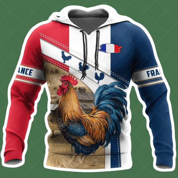 Francja Bluzy Z Kapturem MęSka Bluza Z Kapturem 3D Print Flaga Francji Topy Jesień DłUgi RęKaw Streetwear Projektant Bluza Z Kapturem Dla MężCzyzn Odzież XL Red-image