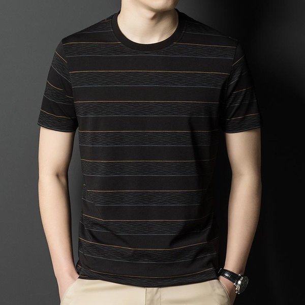 Modny T-Shirt W Paski Z KróTkim RęKawem I OkrąGłYm Dekoltem Dla MężCzyzn, Letni Styl KoreańSki, Nowy, Casualowy, Przystojny Top Dla MłOdych I W śRednim Wieku Xxxl Black-image