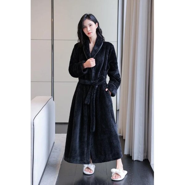Ropa De OtoñO E Invierno Robe De OtoñO Bata De BañO Gruesa De Franela Pijama Largo Bata De Casa Para Mujer Bata De BañO De Forro Polar Color SóLido 3XL Gray-image
