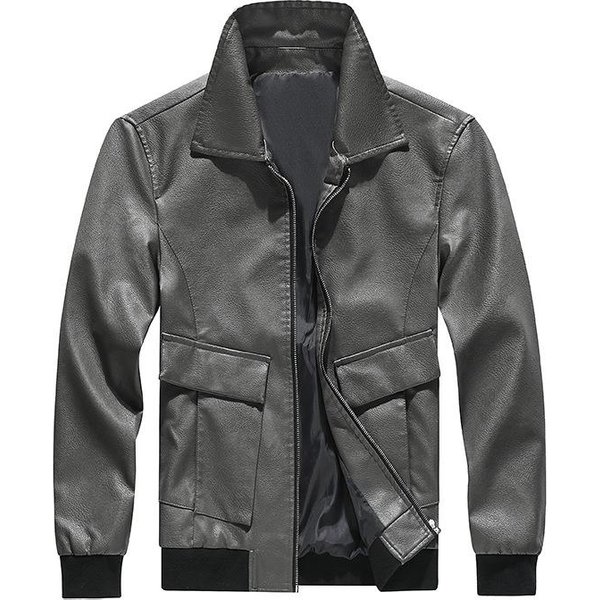 Chaqueta De Cuero Para Hombre, Nueva Ropa De Primavera Y OtoñO Para Hombre, VersióN Coreana, Chaqueta De Cuero De Vuelo Delgada Para Hombre Xxxl Gray-image
