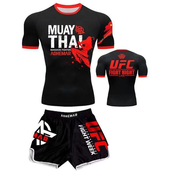 Zestaw Treningowy MMA Uniforma Muay Thai Koszulka Spodnie Sporty Walki Fitness SiłOwnia Trening Kids 3XL Recommended Height 140Cm-image