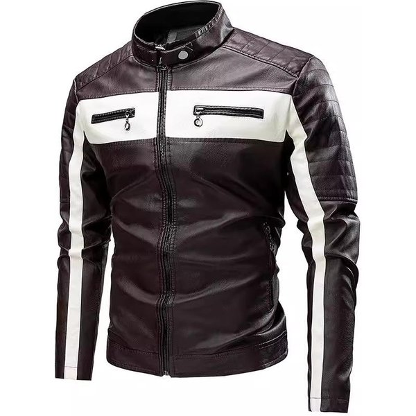 Chaqueta De Cuero Para Hombre, VersióN Coreana Joven, Chaqueta De Cuero Informal Ajustada Para Hombre 4XL Black-image