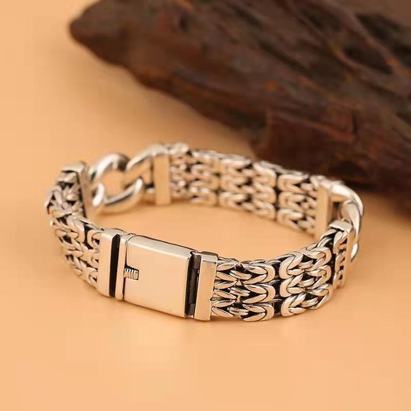 Pulsera Trenzada De Plata Tailandesa Para Hombre Personalidad Dominante Sencilla Tendencia De Personalidad 18Cm Brown-image