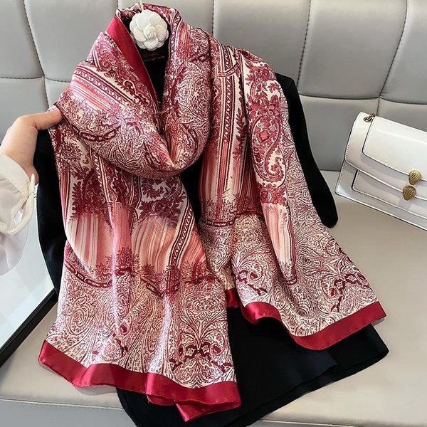 DiseñO Bufanda Hijab De Seda Satinada Moda Mujer Verano Protector Solar Playa Chal Envoltorios Bufanda PañUelo De Cabeza Femenino Echarpe 90X180Cm-image