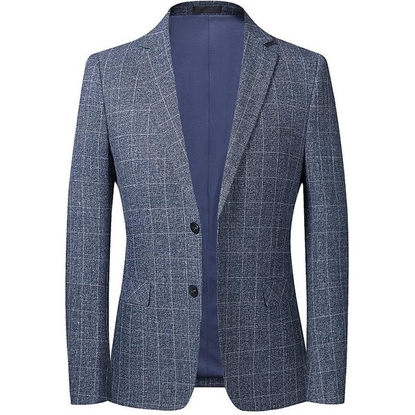 Traje Informal De Primavera Y OtoñO Para Hombre, Estilo Coreano, Ajustado, PequeñO, Con Chaqueta A Cuadros Azul Y Gris. 3XL-image