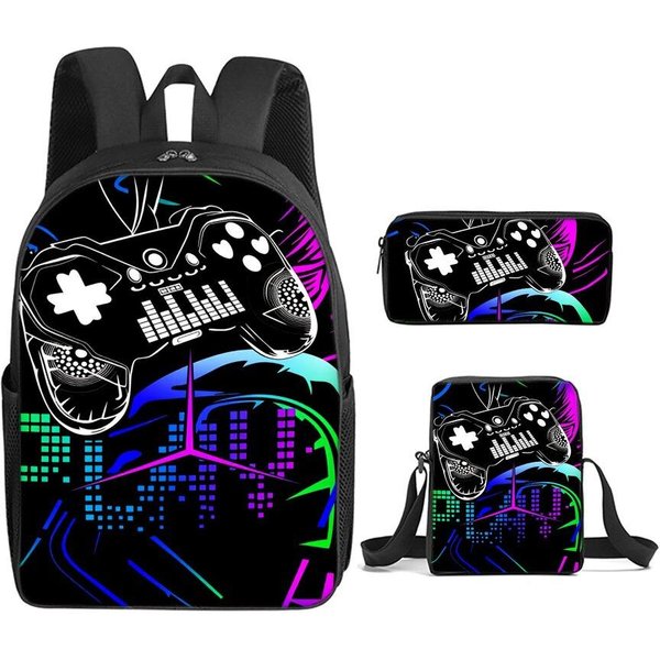 Gamepad Cyberpunk 3 Piezas/Set Mochila Con Bolsos Cruzados, Estuches Para NiñOs/NiñAs Mejor Regalo Dibujos Animados Bolsas Escolares Para Estudiantes-image