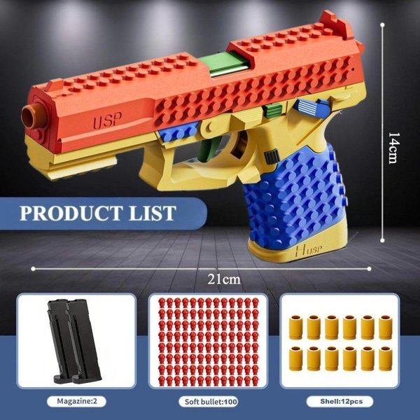 Zabawkowa Pistolet Na MięKkie Kulki DIY Bricks Usp, Realistyczny Blaster Z Wyrzutem łUsek, Idealny Dla Dzieci Do Gier Wojennych Na śWieżYm Powietrzu I Odgrywania RóL-image