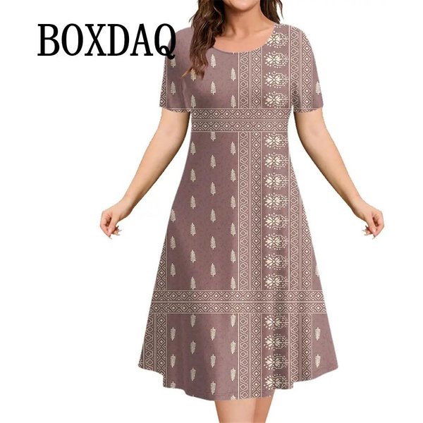 Vestidos De Mujer Con Estampado 3D De Moda Estilo ÉTnico Vintage Cuello Redondo Manga Corta Ropa De Verano Mujer Vestido Bohemia 6XL-image