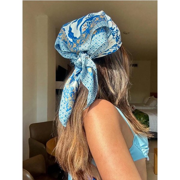 Luksusowy Kwadratowy Jedwabny Szalik Z Nadrukiem Boho Dla Kobiet Chusta Naieczkę Opaski Do WłOsóW 70Cm Damski Satynowy Szalik Bandana Opaska Na GłOwę 70X70Cm White-image