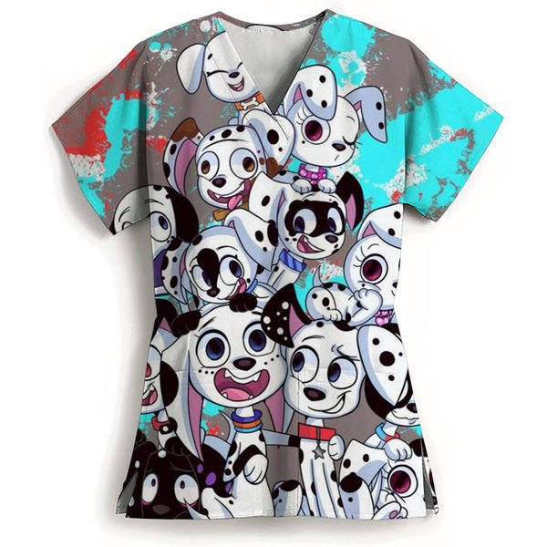 Farmaceuta Dentysta PielęGniarka Weterynaryjna Bluzki Disney 101 DalmatyńCzykóW PięKno Scrub Odzież Spa PielęGniarka Czysta Medyczna Laboratorium Medyczny Mundur 6XL-image
