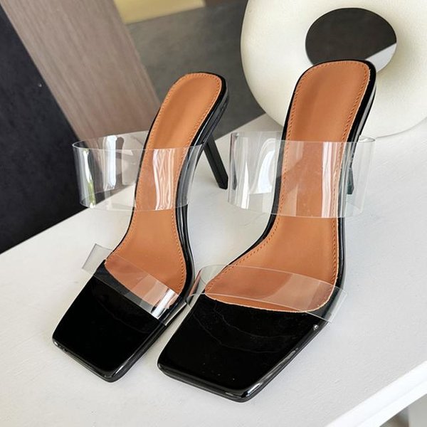 Liyke Fashion - Sandalias De TacóN Alto Y Fino Para Mujer, Con Punta Cuadrada, CóModas Y Suaves, De Pvc, Transparentes, Para Verano 36 Negro-image