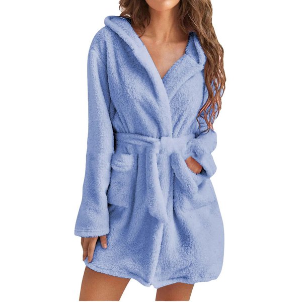 Bata De Invierno Para Mujer, Bata De BañO Mullida, Bata De BañO Con Capucha, Pijamas Para Mujer, Bata De BañO, Pijamas De Invierno, Ropa De Hogar Para Mujer S Azul-image