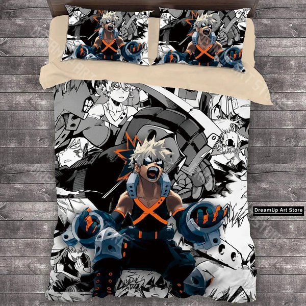 ImpresióN 3D Manga Anime My Hero Academia Juego De Cama NiñOs NiñAs Twin Queen TamañO Completo Funda NóRdica Funda De Almohada Cama Dormitorio Adulto AU Single 140X210Cm Black-image