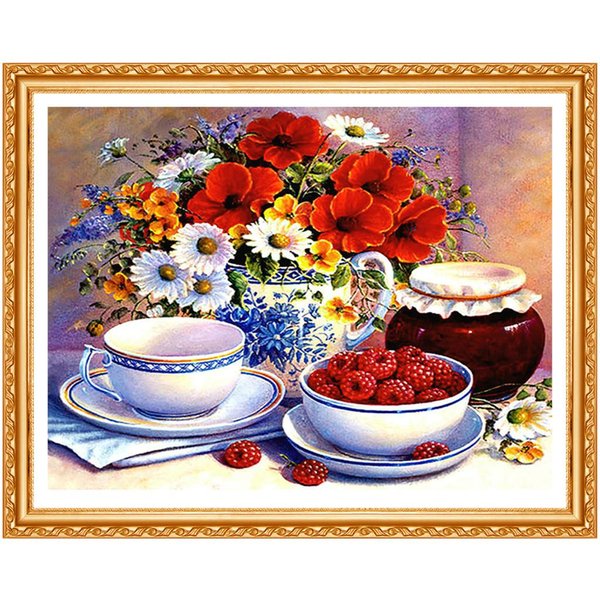 5D DIY Diamante Bordado Naturaleza Muerta De Margarita Diamante Pintura Punto De Cruz Completo Redondo Rhinestone 20X30CM-image