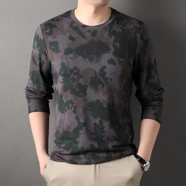 Camiseta De Primavera Y OtoñO Para Hombre De Manga Larga Nueva Moda Juvenil Estampada Cuello Redondo Camiseta De Hombre Casual Camiseta BáSica Xxxl Gray-image
