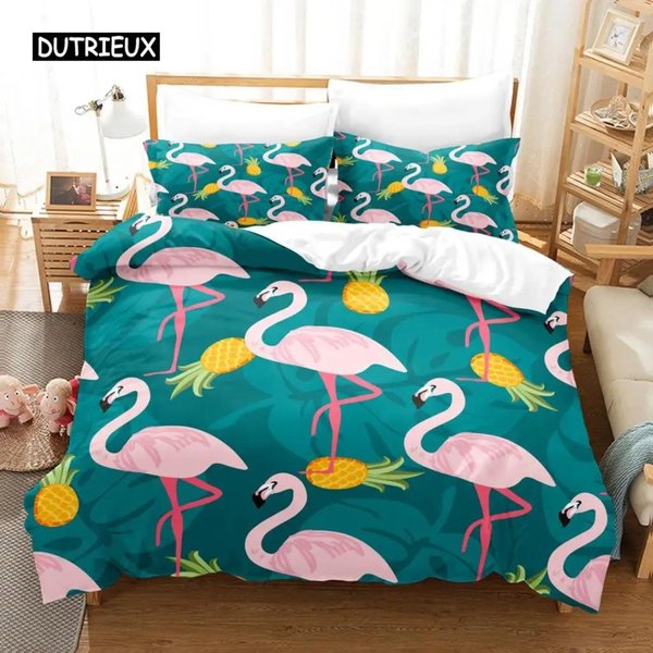 Kolekcja Poszew Na KołDrę Flaming LiśCie Palmy PośCiel Kwiatowa Tropikalna Botaniczna Hawajska Wyspa Kwiatowa Rozmiar Queen King Poliestrowa Poszewka Na KołDrę 70X133Cm 2Pcs-image