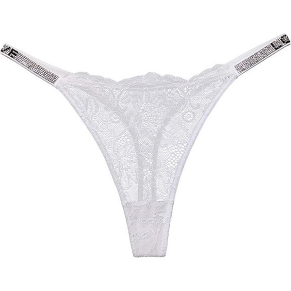 Seksowne Stringi Damskie Stringi Z Litrami Cyrkonii Stringi Niskie Koronkowe Elastyczne Stringi Bikini Bielizna S BiałY-image