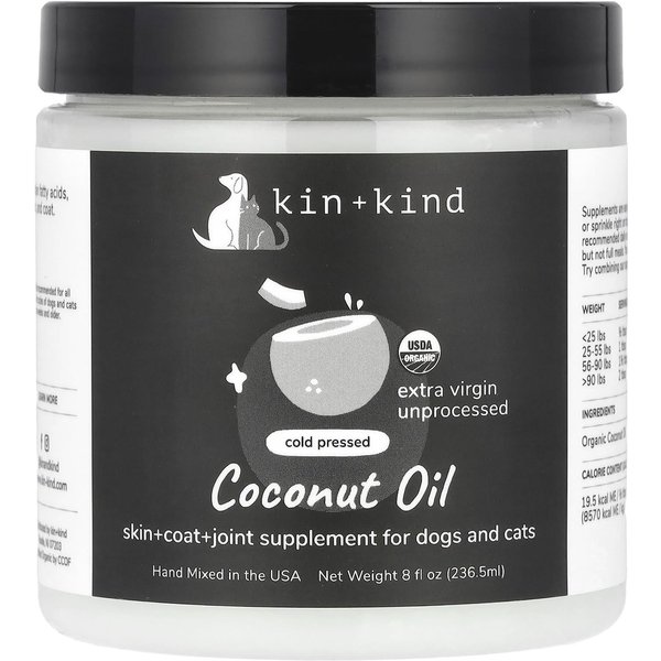 Kin+Kind, Aceite De Coco, Para Perros Y Gatos, 236.5 Ml (8 Onzas LíQuidas) Gray-image