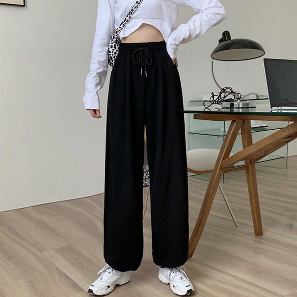 Y2K Spodnie Dresowe Do Biegania Damskie LuźNe Spodnie Sportowe KoreańSkie Modne Spodnie Dresowe Hippie Harajuku Oversize Streetwear Szerokie Spodnie L Czarny-image