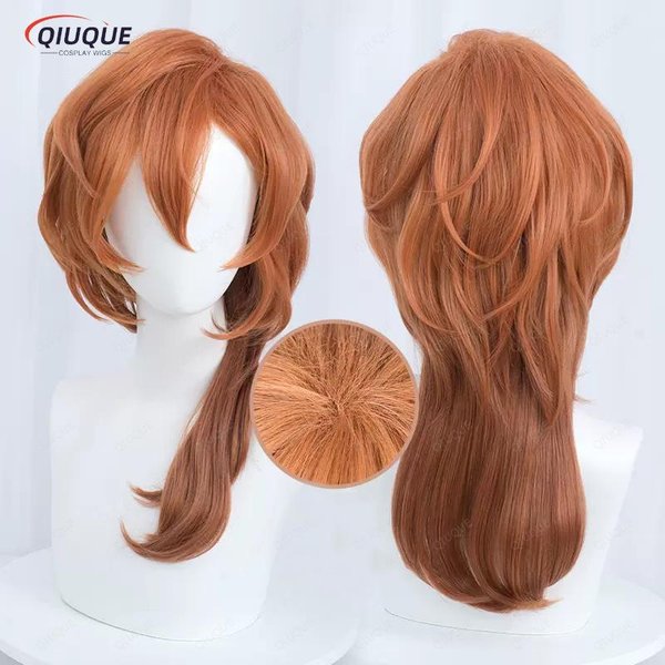 Wysokiej JakośCi Peruka Cosplay Chuuya Nakahara 55Cm BrąZowa Peruka Anime Cosplay Odporna Na CiepłO Syntetyczna Peruka + Czepek One Size-image