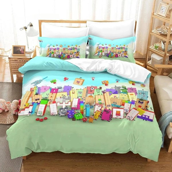 Juego De Cama De Dibujos Animados Number-Blocks Funda NóRdica Juego De Cama Funda De EdredóN Funda De Almohada EdredóN TamañO King Queen NiñOs Adulto EU Single(135X200Cm) Blue-image