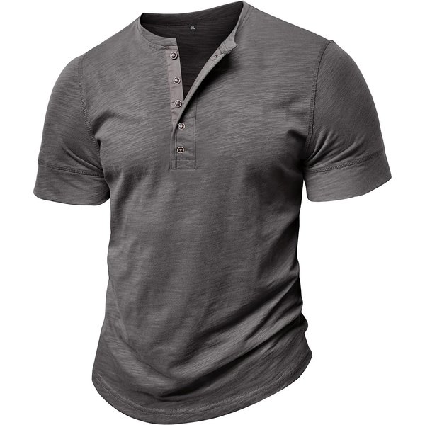 Koszulki MęSkie KołNierzyk Henley KróTkie RęKawy BawełNiane Koszulki Polo Jednokolorowe Casualowe Topy 3XL Szary-image