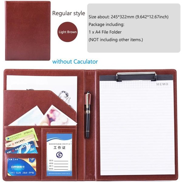 Portafolio A4 Hombre Portafolio PU Carpeta De Archivos Carpeta Portadocumentos De Negocios Portapapeles MetáLico Organizador De Portapapeles Portadocumentos Oficina MarróN Claro-image