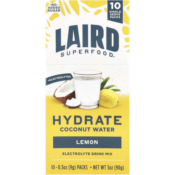 Laird Superfood, Agua De Coco Rehidratante, Mezcla Para Bebida ElectrolíTica, LimóN, 10 Sobres, 0.3 Oz (9 G) Cada-image