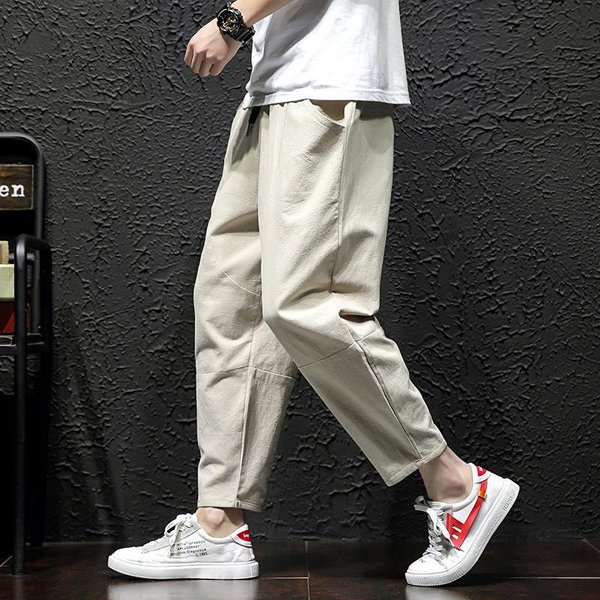 Pantalones Casuales De Verano Talla Grande Hombre Pantalones Cropped Japoneses De Moda Pantalones Sueltos Hombre 5Xl L Gray-image