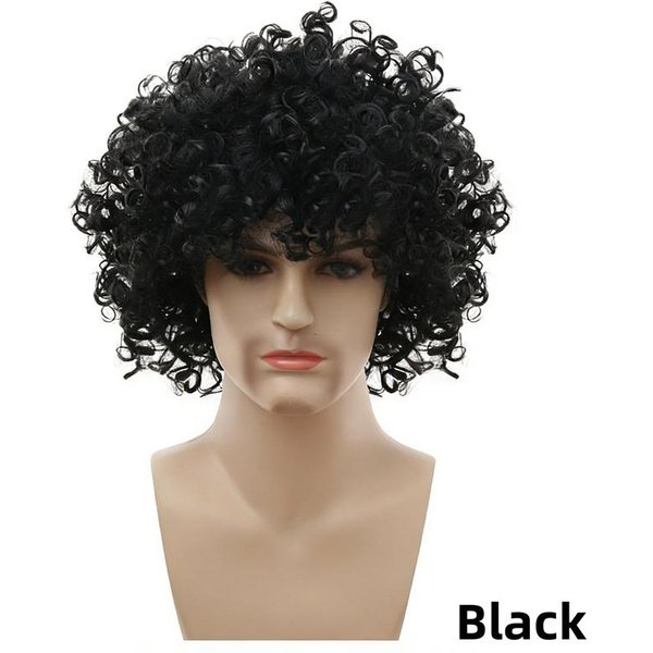 Pelucas SintéTicas Para Hombres Africanos Cabello Rizado Esponjoso Gorra Halloween Cosplay Fiesta Cubre-Cabeza Accesorios Hippie Rock Danza Uso Diario Pelucas Negro-image