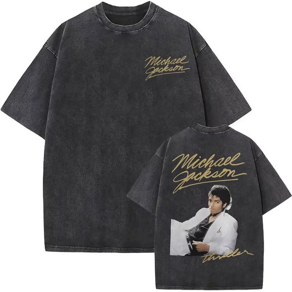 Rey Del Pop Michael Jackson Bad World Tour Camisetas Hombres Mujeres Casual Suelta Oversize Camiseta Hip Hop S vintage Lavadas Camisetas M-image