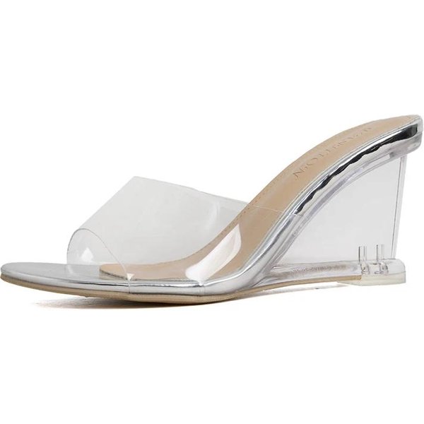 Zapatos Para Mujer, Moda, Sin Cordones, Tacones Altos, Zapatos De CuñA De Cristal, Sandalias Informales Con Punta Abierta Para Mujer, Zapatillas Para Mujer 35-image
