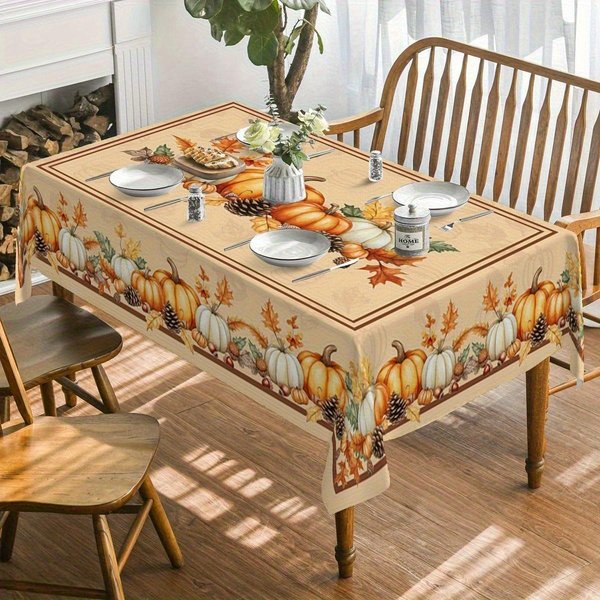 Jesienne Dynie Na ŚWięTo DzięKczynienia Obrusy Na Stół Jesienne LiśCie Klonu Szyszka Kuchenny Obrus Na Stół W Jadalni Dekoracja Weselna 140X200Cm-image