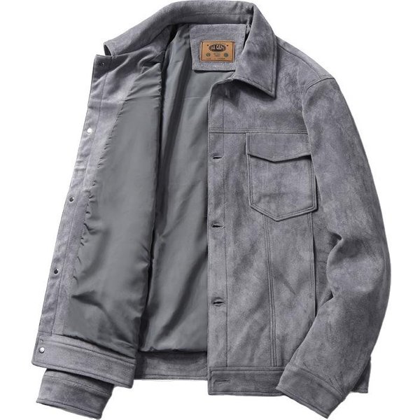 Chaqueta De Primavera Y OtoñO Para Hombre Chaqueta Fina De Ante Chaqueta De Trabajo Retro Para Hombre 4XL Gray-image