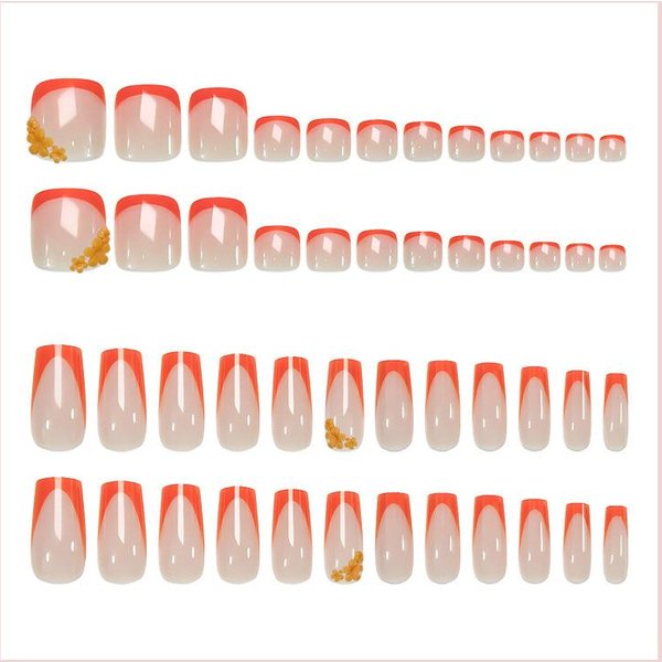 48 Uds./Set Pegatinas Cuadradas Para UñAs, Manicura Francesa Naranja, PatróN Floral, UñAs Postizas De Cobertura Total, Para Mujeres NiñAs Manicura De Verano Suministros Para UñAs White-image