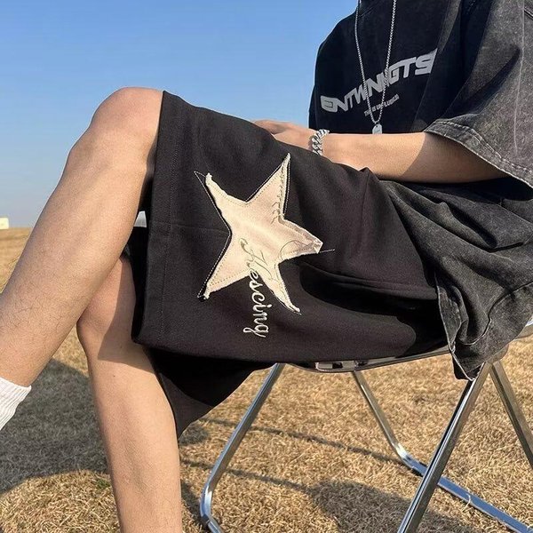 Pantalones Cortos De Estrella De Hip-Hop Para Hombre Verano Baloncesto Deportivos Casual VersáTiles De Cinco Puntos XL Beige-image