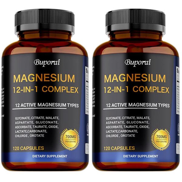 CáPsulas De Magnesio Complejo 12 En 1, 700 Mg, Magnesio MúLtiple, Calmante Y Relajante, Salud ÓSea, Apto Para Adultos 120*2-image