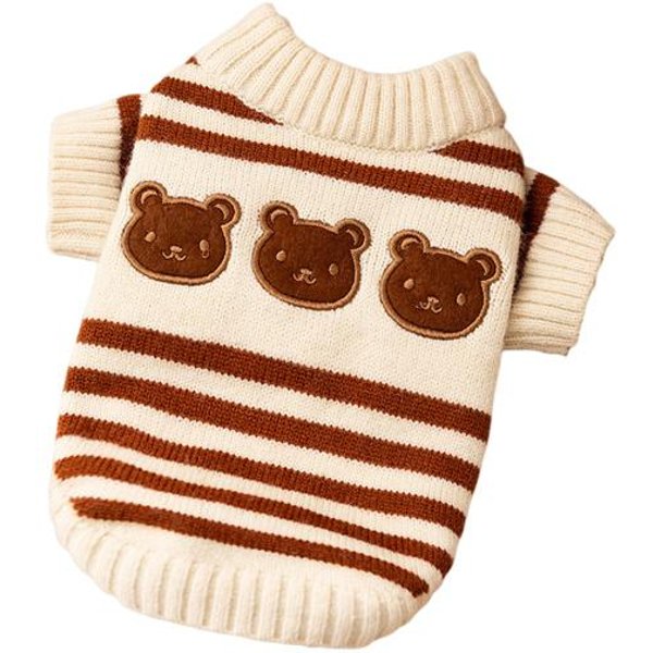 Psy Pasiasty Sweter WzóR SłOdkiego Misia Dzianinowy Pulower RozciąGliwy CiepłY Zimowy Ubranka Dla SzczeniąT Dla MałYch PsóW KotóW Buldog Francuski Chihuahua XS BrąZowy-image