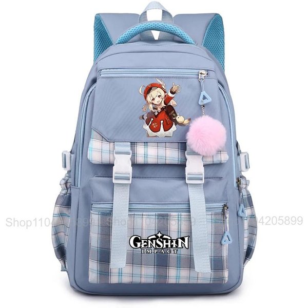 Mochila Genshin Impact Anime Juego Mochila Estudiantes Moda Exterior Bolso Escolar NiñAs Bolso Para Libros Mujeres PortáTil Viaje Diario Rucksack 12 Inches Gray-image