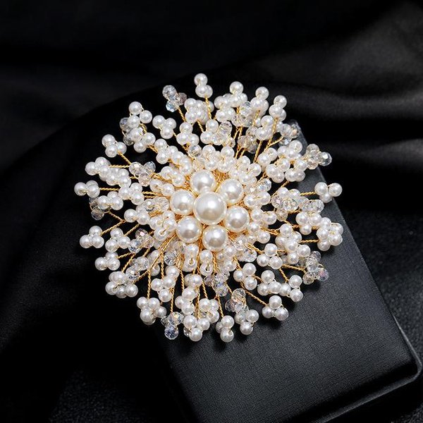 Broches De Flores De Perlas De Lujo De Moda Shmik Para Mujer Insignias Elegantes Exquisitas Cristal JoyeríA Para Ropa Boda Fiesta Alfiler De Broche White-image